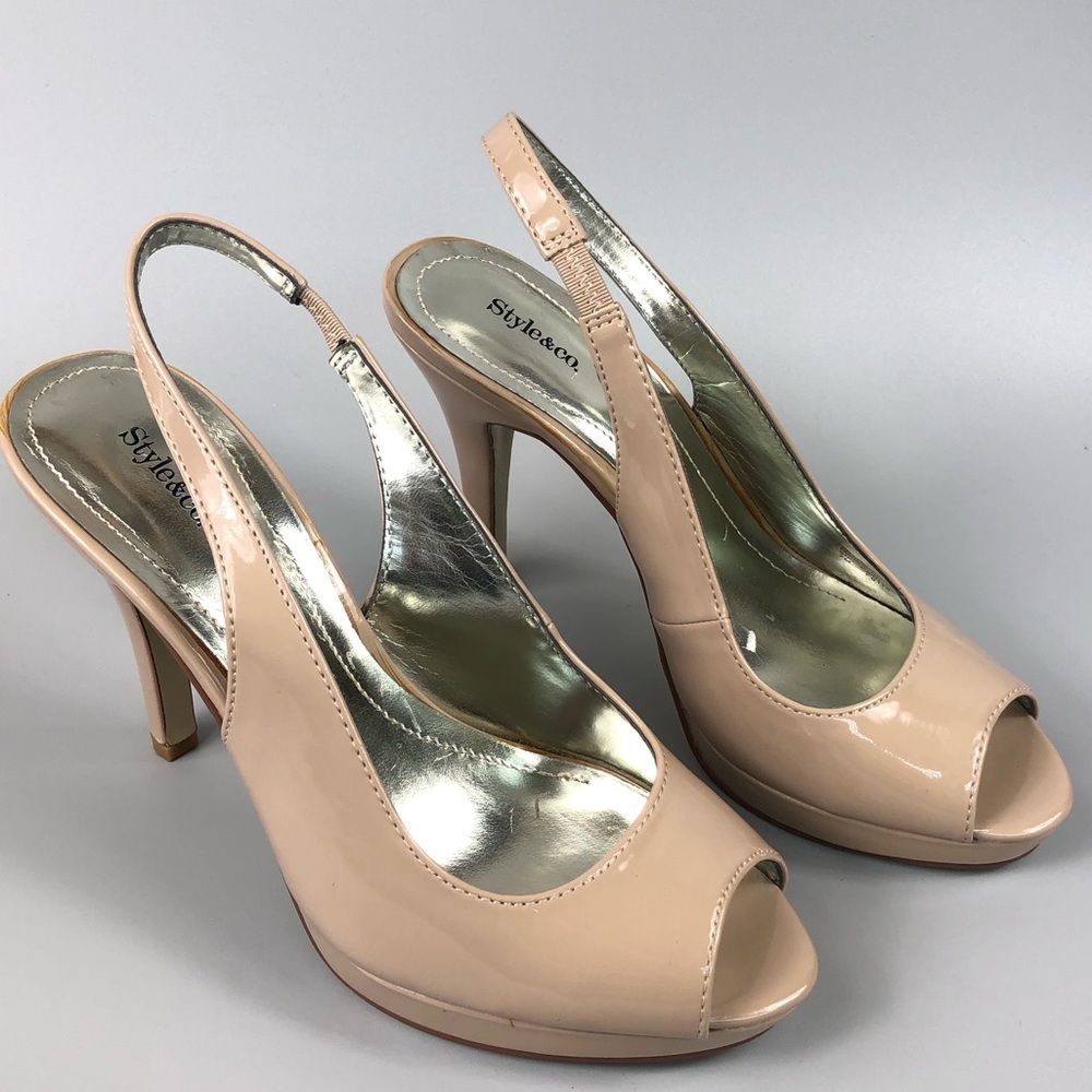 Style & Co Faith Nude Peep Toe Slingback Heels Size 7M